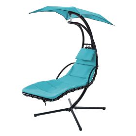 Hanging Chaise Lounger With Removable Canopy, Outdoor Swing Chair With Built-in Pillow, Hanging Curv