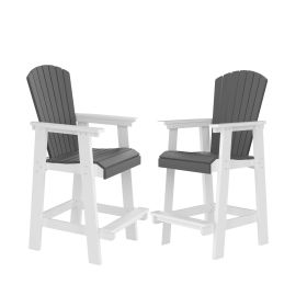 HDPE Outdoor Tall Adirondack Bar Chairs Set Of 2 - High Back, White