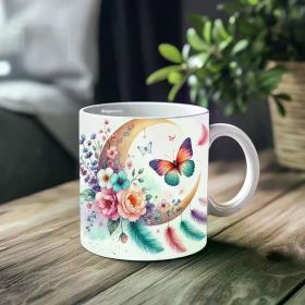 1pc_Moon And Butterfly ceramic cup 11 ounces, coffee/tea/wine glass, suitable for Valentine's Day, birthdays,