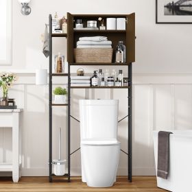 Toilet Storage Cabinet With 4 Layers Of Side Adjustable Storage Racks, Anti-slip Freestanding Toilet Organizer With Hooks, Suitable For Bathrooms, Lau (Color: Brown)