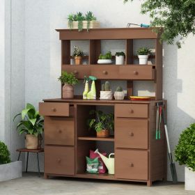 Video Provided  TOPMAX Garden Potting Bench Table, Rustic And Sleek Design With Multiple Drawers An (Color: Brown)